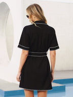Contrast Stitch Shirt Dress with Belt Detail