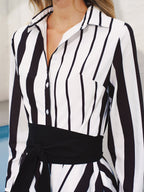Striped Midi Dress with Belted Waist Detail