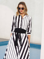 Striped Midi Dress with Belted Waist Detail