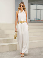 Halter Neck Jumpsuit with Collar and Wide Legs