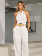 Halter Neck Jumpsuit with Collar and Wide Legs