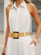 Halter Neck Jumpsuit with Collar and Wide Legs