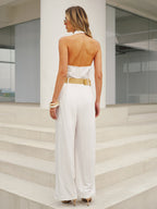 Halter Neck Jumpsuit with Collar and Wide Legs