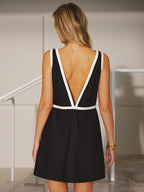 Relaxed Fit Mini Dress in Linen Blend with Contrast Trim