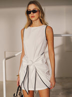 Cotton-Linen Mini Dress with Knot-Waist, Sleeveless