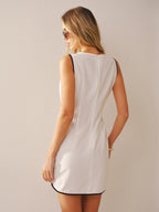 Cotton-Linen Knot-Waist Sleeveless Mini Dress