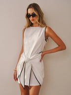 Cotton-Linen Mini Dress with Knot-Waist, Sleeveless