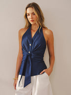 Tie-Front Halter Style Sleeveless Top