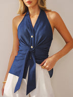 Tie-Front Halter Style Sleeveless Top