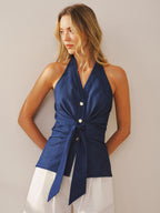 Tie-Front Halter Style Sleeveless Top