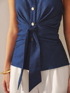 Tie-Front Halter Style Sleeveless Top