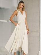 Sleeveless Maxi Dress with Belt and Pocket Detail