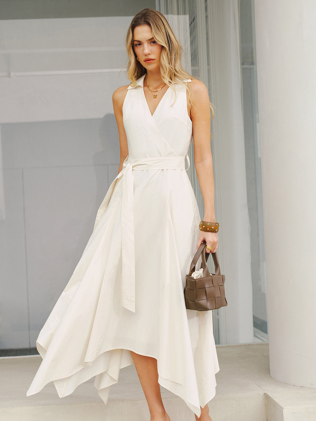 Sleeveless Maxi Dress with Belt and Pocket Detail