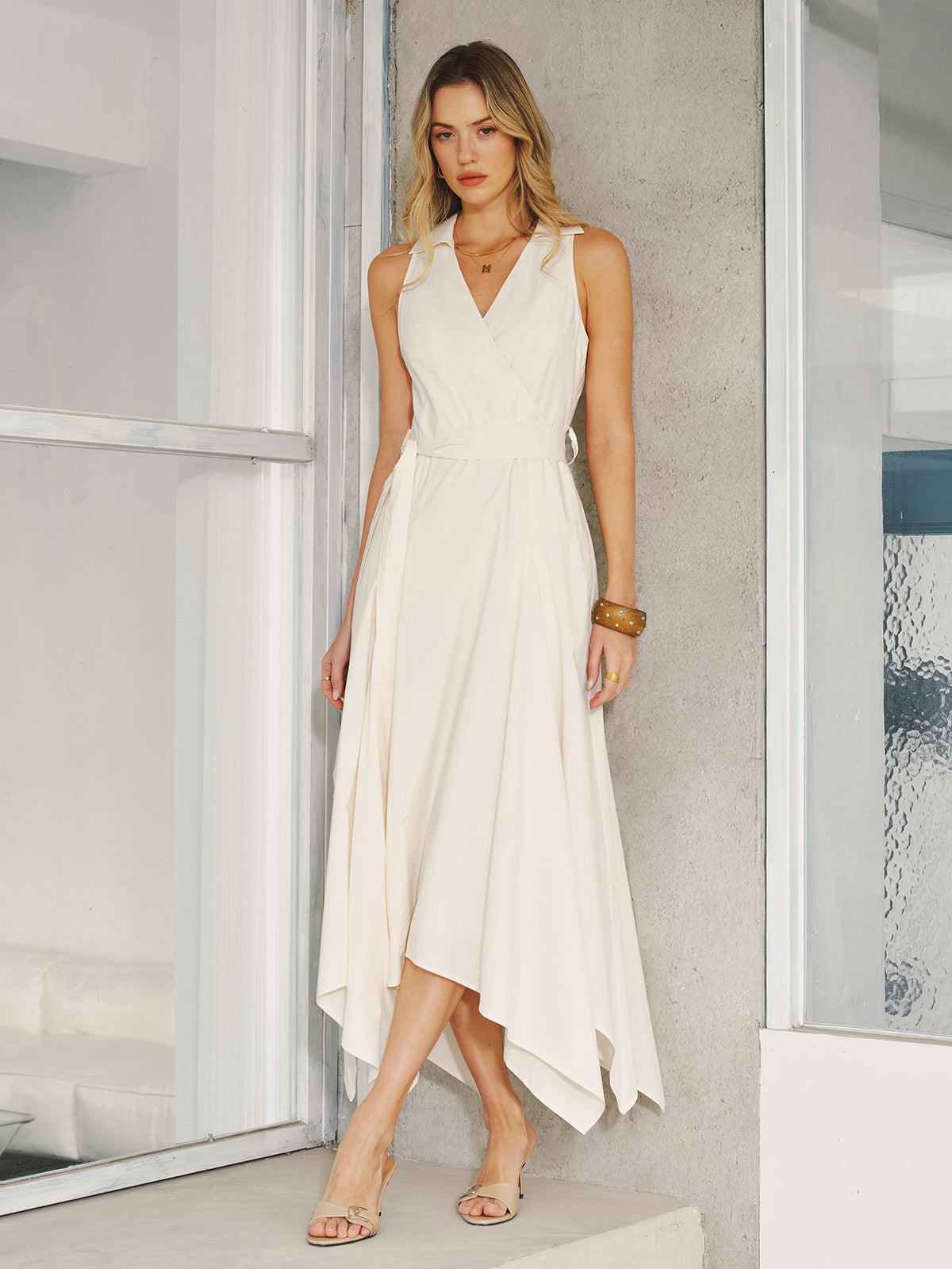 Sleeveless Maxi Dress with Belt and Pocket Detail