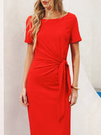 Short Sleeve Midi Dress with Knotted Waist Detail