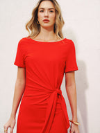 Knotted Waist Midi Dress with Short Sleeves