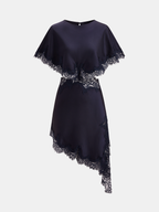 Lace Trim Satin Mini Dress with Capelet Cut-Out