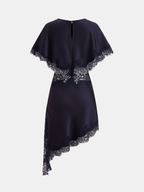 Lace Trim Satin Mini Dress with Capelet Cut-Out