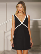 Relaxed Linen-Blend Mini Dress with Contrast Trim