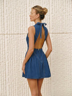 Sleeveless Denim Dress with Open Back Design
