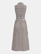 Striped Sleeveless Dress with Tie Waist Maxi Length