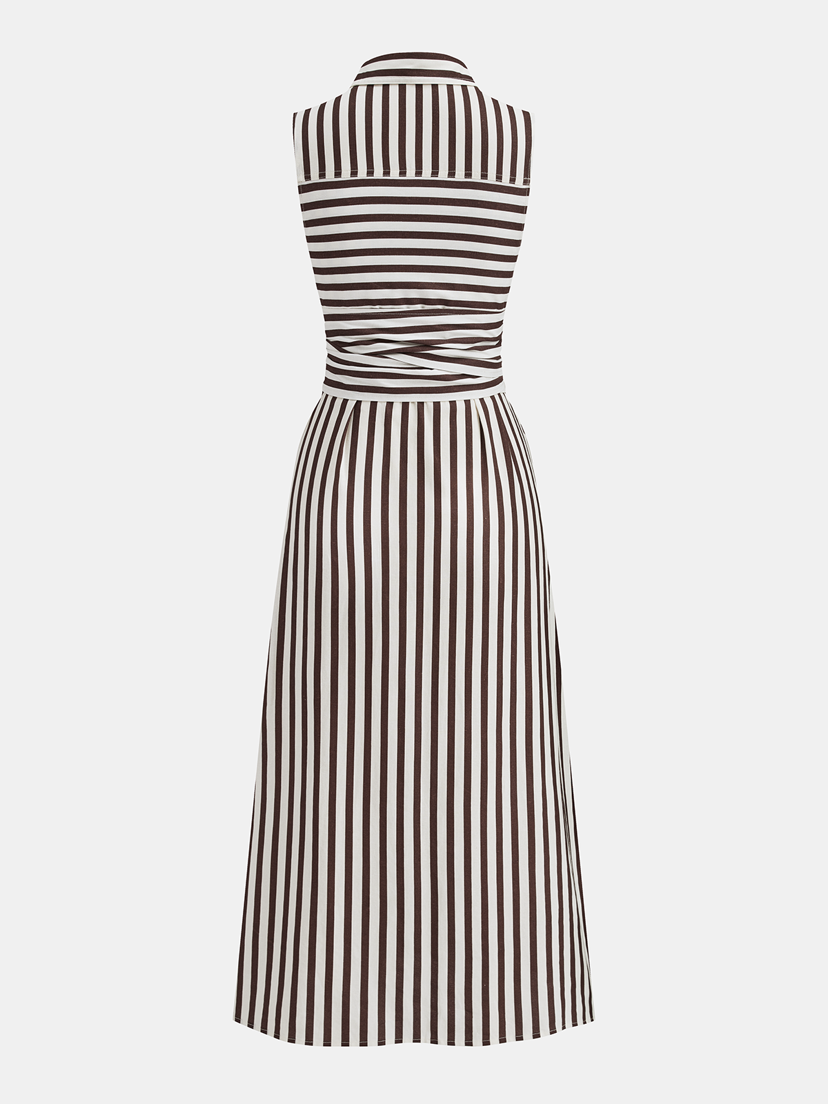 Striped Sleeveless Dress with Tie Waist Maxi Length