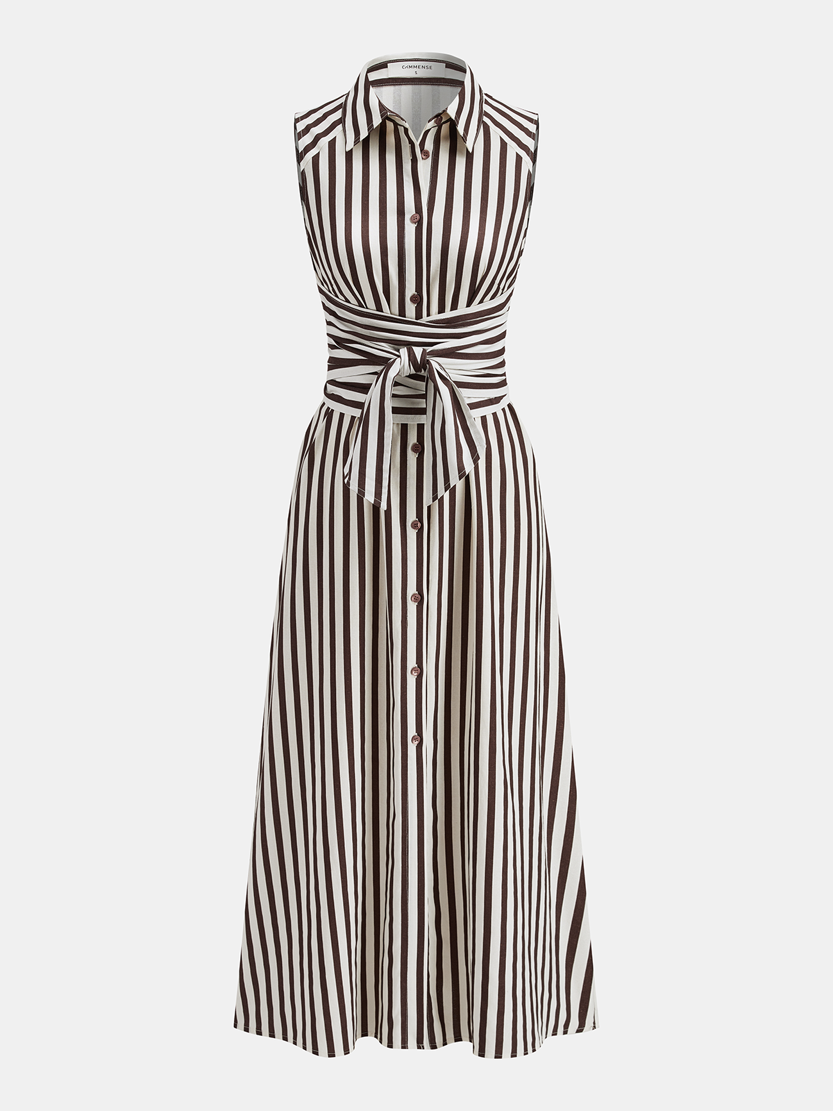 Striped Sleeveless Dress with Tie Waist Maxi Length
