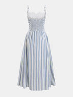Striped Cotton Camisole Dress with Lace Trim