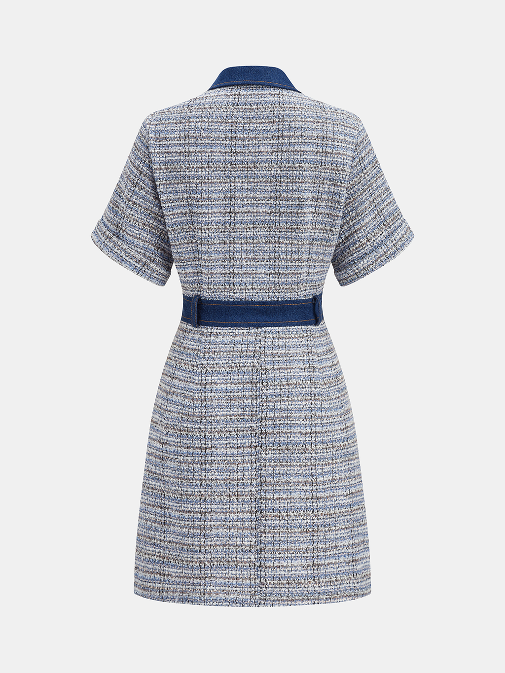 Denim and Tweed Mini Dress with Shirt Panels