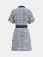 Denim and Tweed Mini Dress with Shirt Panels