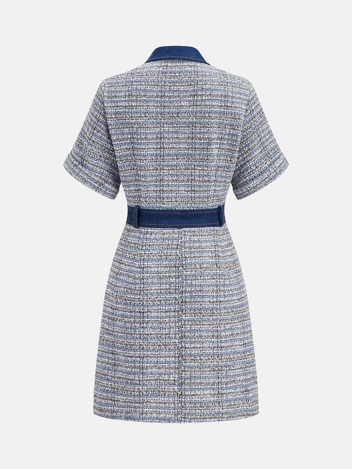 Denim and Tweed Mini Dress with Shirt Panels