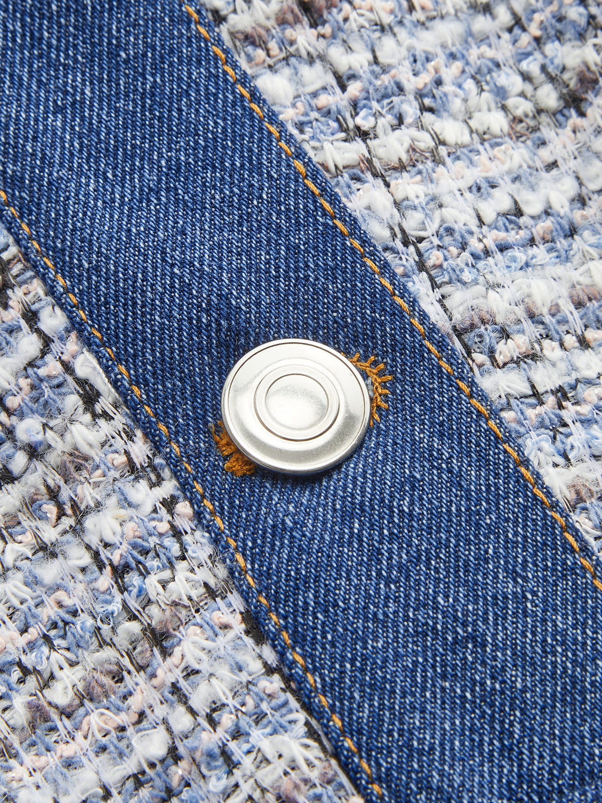 Denim and Tweed Mini Dress with Shirt Panels