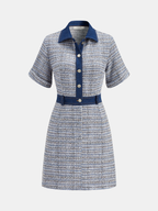 Denim and Tweed Mini Dress with Shirt Panels