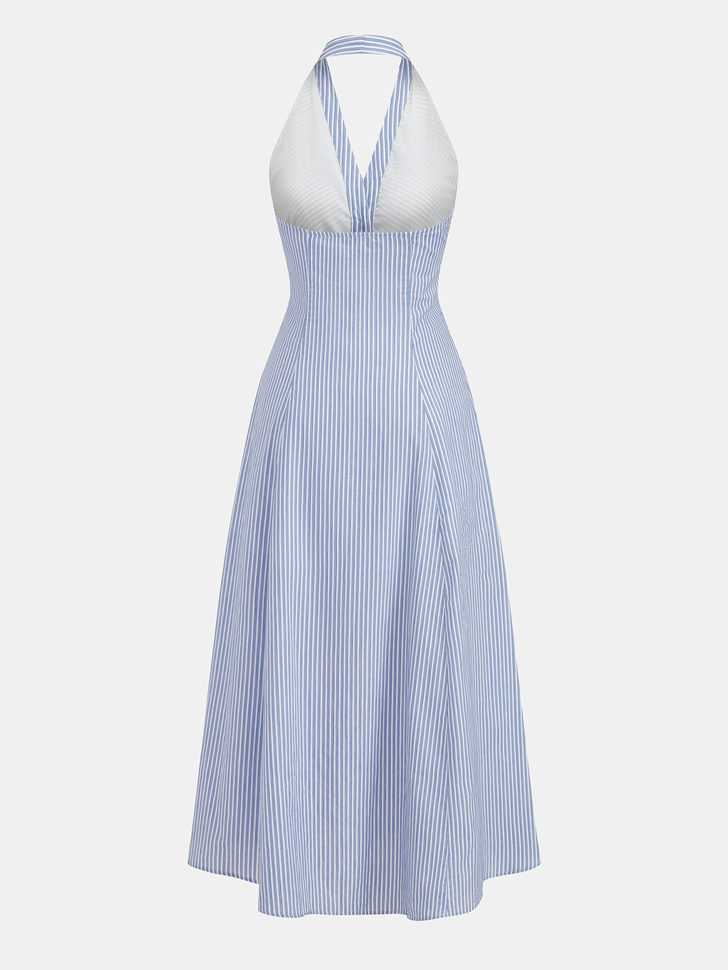 Cotton Stripe Halter Maxi Dress with Tie Waist