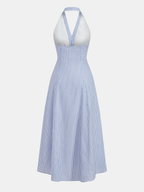 Cotton Stripe Halter Maxi Dress with Tie Waist