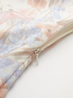 Strapless Maxi Dress with Floral and Bird Patterns