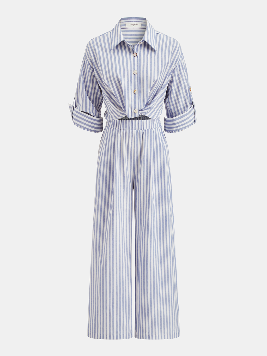 Chic Striped Jumpsuit with Collar and Wide Legs