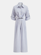 Chic Striped Jumpsuit with Collar and Wide Legs