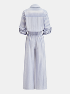 Striped Collared Jumpsuit with Wide Legs