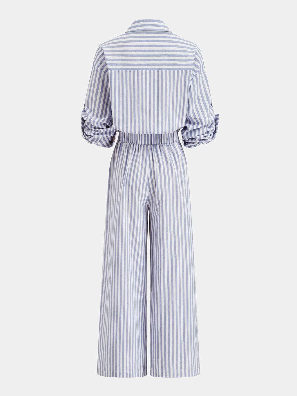 Chic Striped Jumpsuit with Collar and Wide Legs