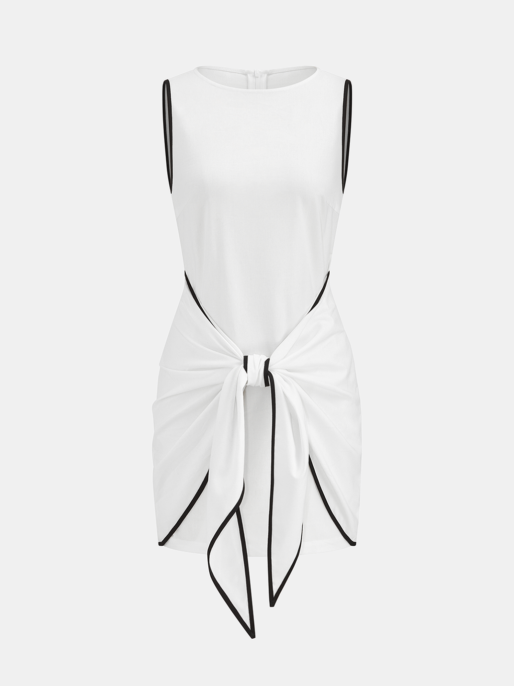 Cotton-Linen Mini Dress with Knot at Waist Sleeveless