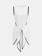 Cotton-Linen Knot-Waist Sleeveless Mini Dress