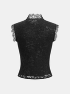 Floral Lace Top with Mandarin Collar Button Detail