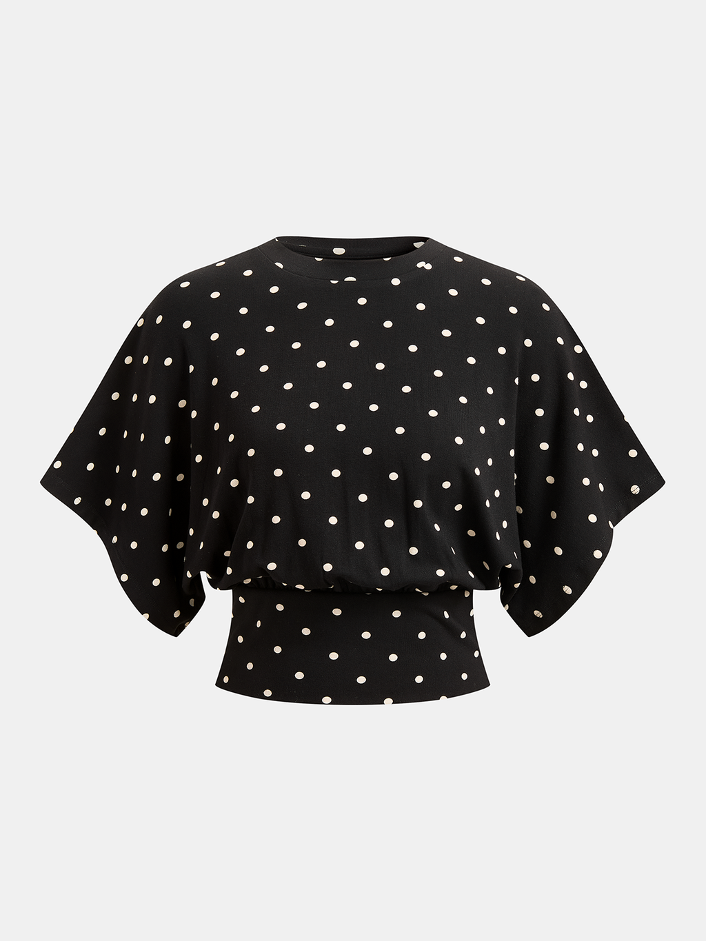 Polka Dot Batwing Top with Cinched Waist Design