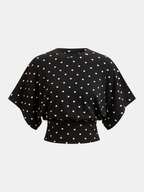 Polka Dot Batwing Top with Cinched Waist Design