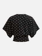 Polka Dot Batwing Top with Cinched Waist Design