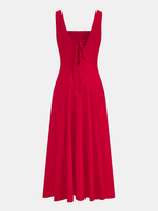 Cotton Blend Maxi Dress with Button Front Detail
