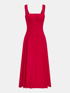 Cotton Blend Maxi Dress with Button-Front Closure