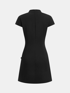 Mandarin Collar Mini Dress with Frog Button Closure
