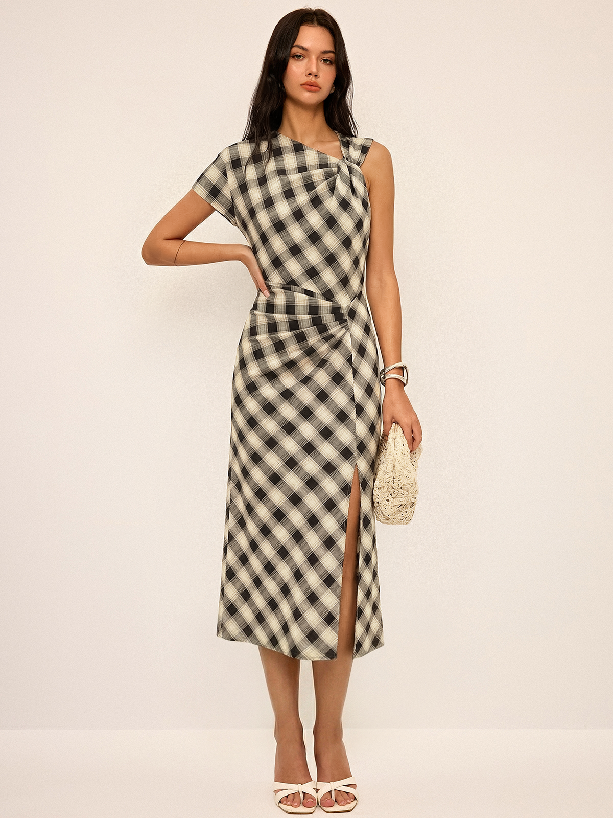 Plaid Asymmetric Maxi with Side Slit